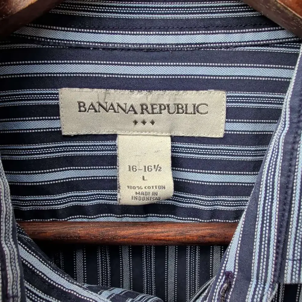 Banana Republic Striped Dress Shirt Mens L 16-16.5 Blue Navy Cotton Button Down